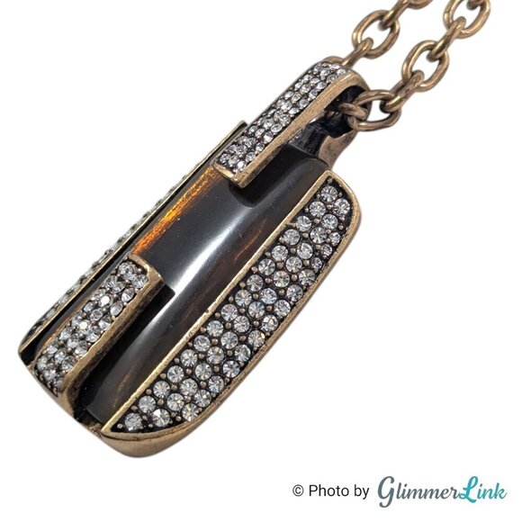 Ann Taylor Bronze Tone Geometric Pave Rhinestone Crystal Pendant Necklace - Picture 7 of 10
